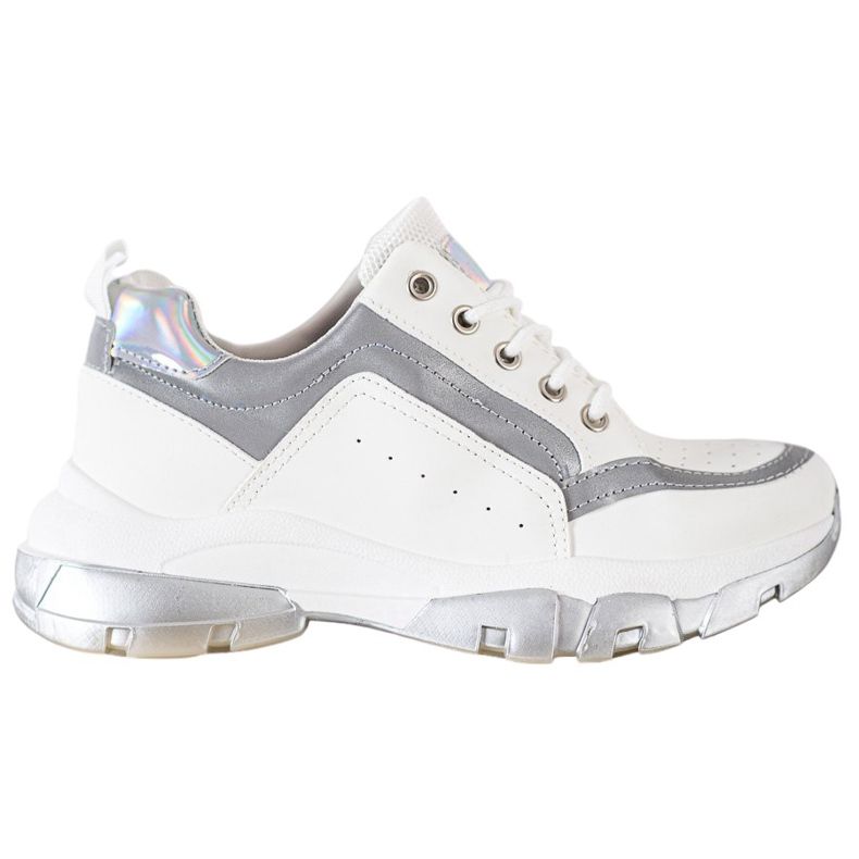 SHELOVET Tênis de couro ecológico branco cinza