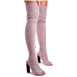 Botas femininas com salto em camurça Lu Boo Grey Aramis cinza Botas femininas com salto em camurça Lu Boo Grey Aramis cinza
