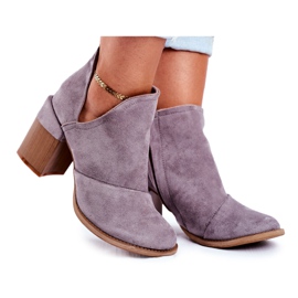MSMG Botas femininas de salto cinza com corte Meliori