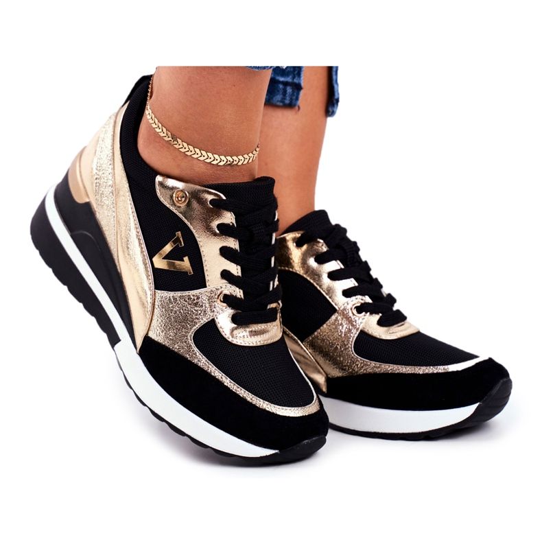 Vinceza Tênis feminino esportivo preto e dourado 21-10574 amarelo