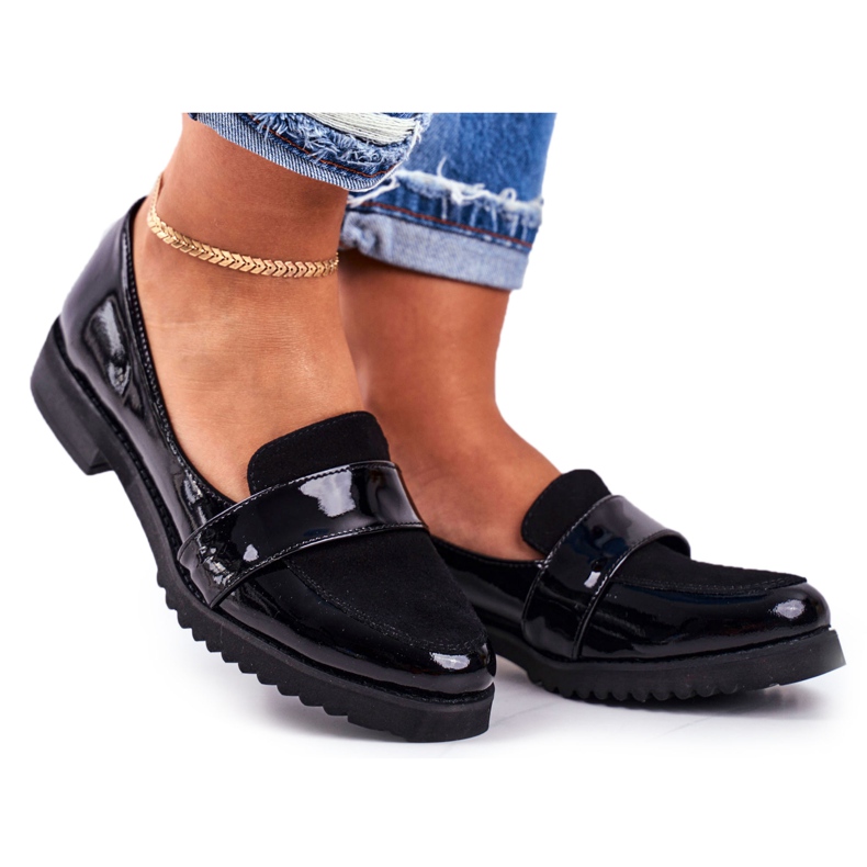 Mocassins femininos de couro envernizado Lordsy preto Nicole 2589