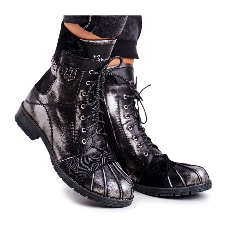 Botas de couro quentes femininas Maciejka pretas 03961-01 preto