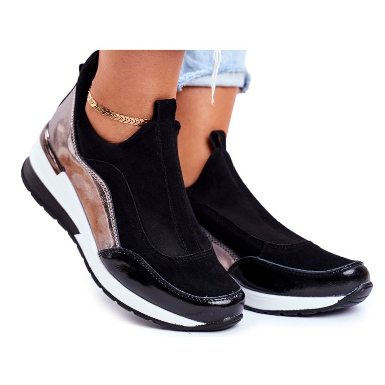 Vinceza Calçados esportivos femininos, tênis, couro preto 21-7780