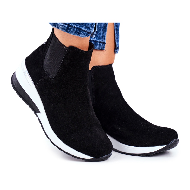 Vinceza Calçados esportivos femininos, tênis, couro preto 21-7781