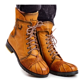 Botas quentes de couro feminino Maciejka amarelo 03961-07