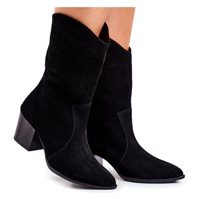 Botas femininas com salto alto couro nobuck preto Nicole 2580