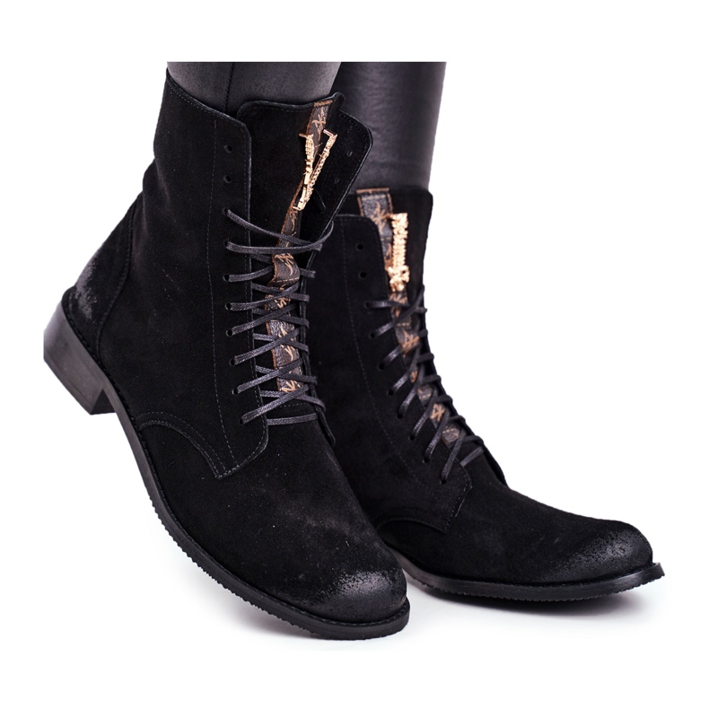 Botas femininas Nicole Nubuck de couro preto 2593
