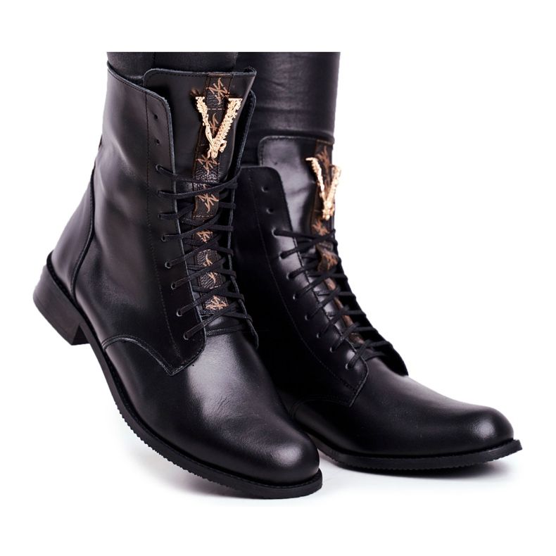Botas femininas de couro nicole preto 2593