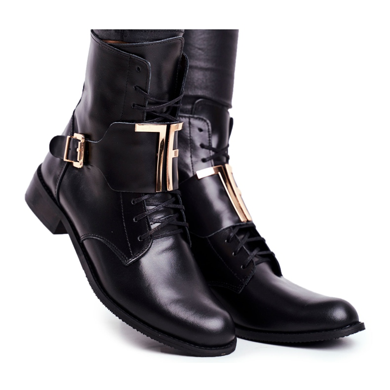 Botas femininas de couro nicole preto 2591 dourado