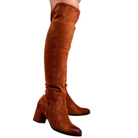 Vinceza Botas femininas com salto em camurça camelo torgos marrom