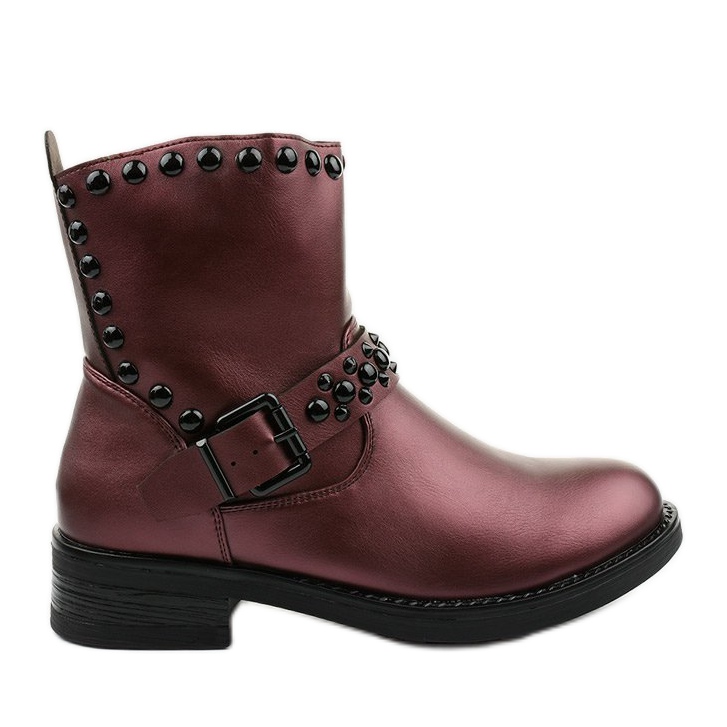 Botas marrons femininas com litas matinais vermelho