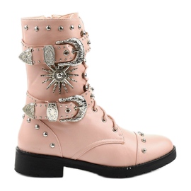 Botas de cano baixo rosa com fivelas Feldman