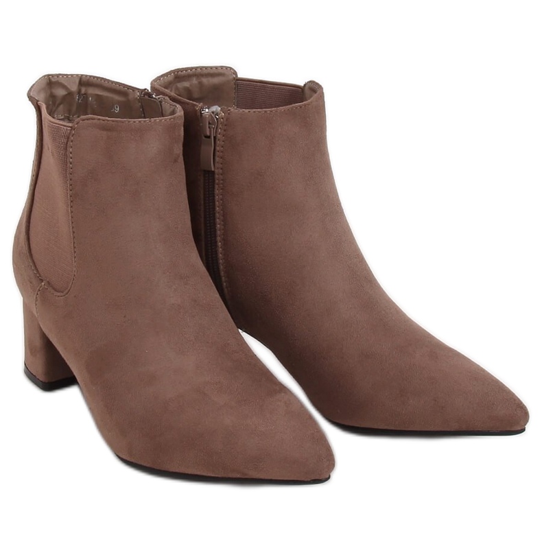 Botas de salto baixo bege escuro W27012 Khaki cáqui
