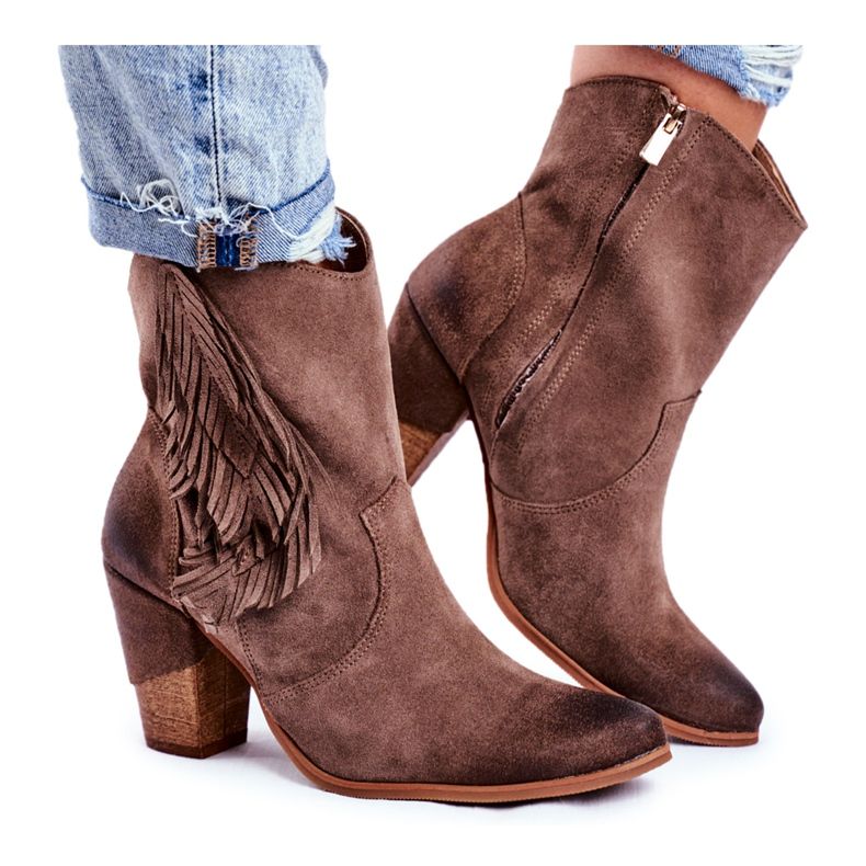 Exquisite Botas femininas cappuccino de couro Quintana de salto alto castanho