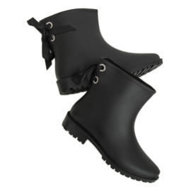 Black DC12 Galochas femininas negras com arco preto