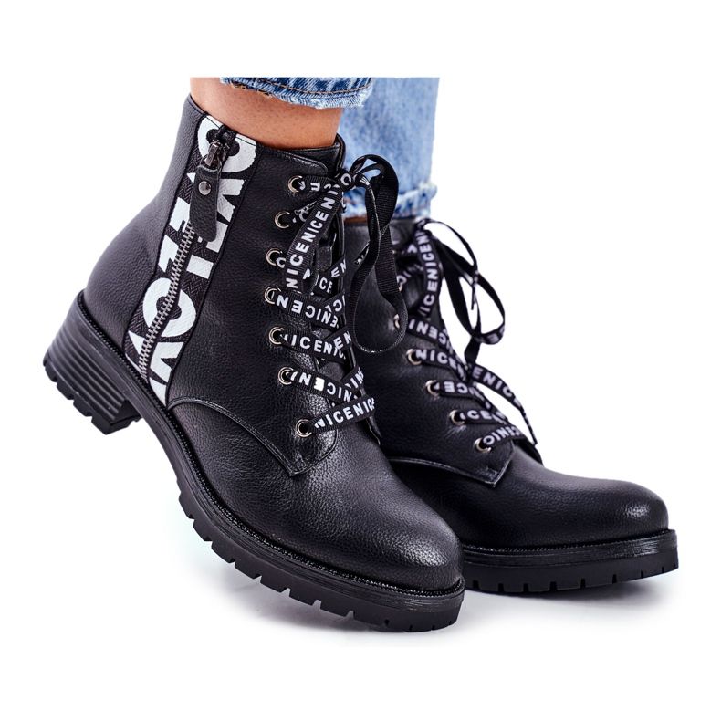 Vinceza Botas femininas pretas verso branco preto