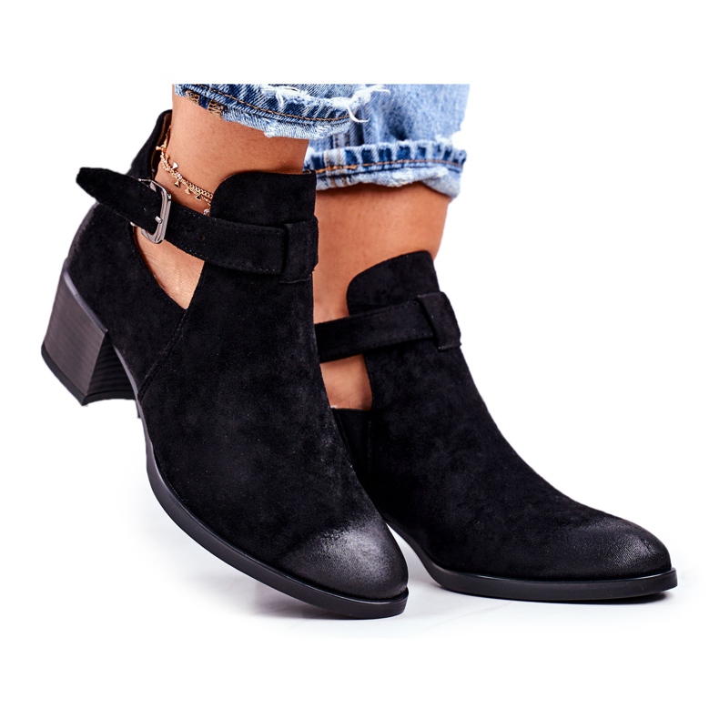 Vinceza Botas femininas de salto alto com recortes pretas Sicília preto