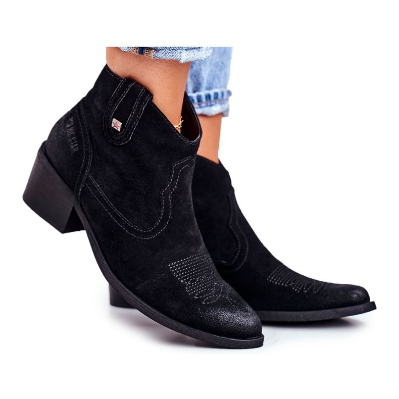 Botas femininas com salto de couro Big Star preto GG274329