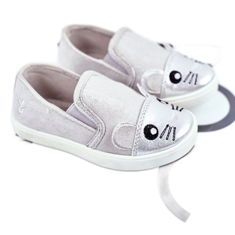 Sabana Tênis infantil slip-on com mouse cinza claro Candys