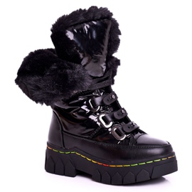 Apawwa Botas de neve com isolamento de pele para crianças Black Turismo preto