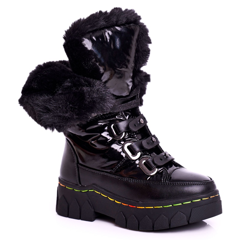 Apawwa Botas de neve com isolamento de pele para crianças Black Turismo preto