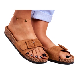 BUGO Chinelos femininos marrons com fivela ajustável rosalina castanho