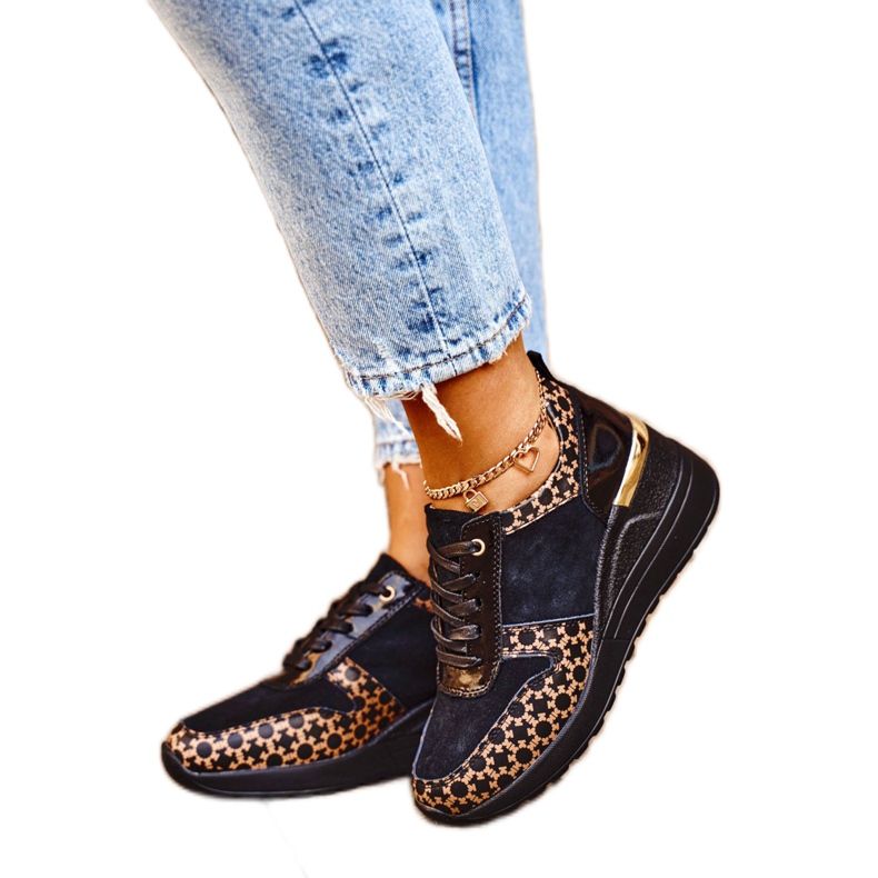 S.Barski Calçados Esportivos Femininos Tênis Couro Preto Metronus bege dourado