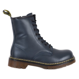 Botas de combate de couro com zíper MCKEY azul marinho