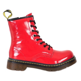 Botas de combate de couro com zíper MCKEY vermelho