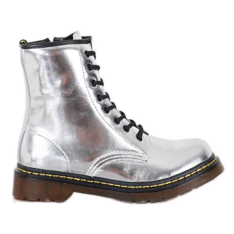 Botas de combate de couro com zíper MCKEY prata