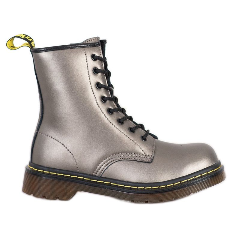 Botas de combate de couro com zíper MCKEY prata