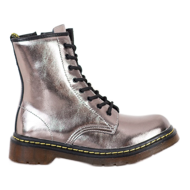 Botas de combate de couro com zíper MCKEY prata