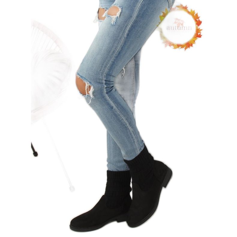 Botas com parte superior de suéter preto E2100 Preto Botas com parte superior de suéter preto E2100 Preto