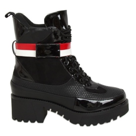 Botas femininas pretas com cordões NS086 pretas branco preto vermelho