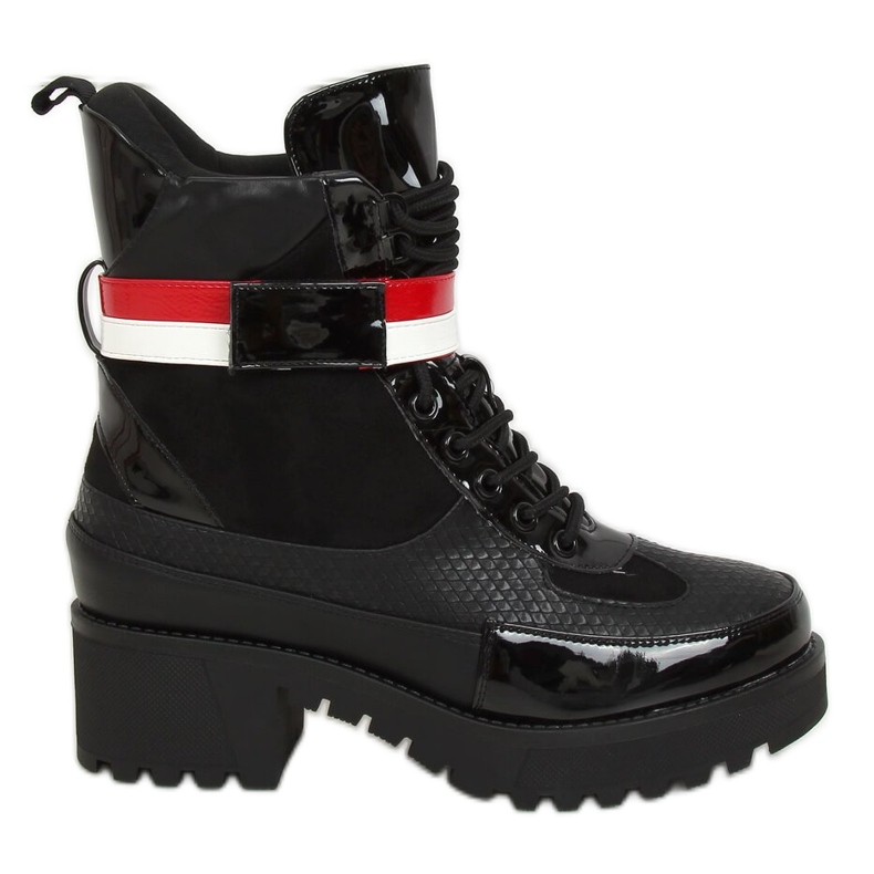 Botas femininas pretas com cordões NS086 pretas branco preto vermelho Botas femininas pretas com cordões NS086 pretas branco preto vermelho