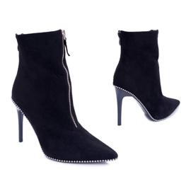 LU BOO Botas femininas de salto alto dois zíperes camurça preta Suzy preto