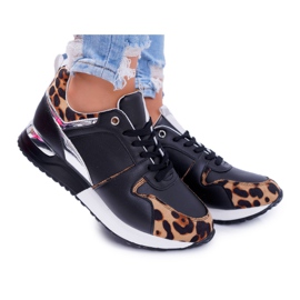 Sapatos esportivos femininos com padrão leopardo preto Fippo multicolorido
