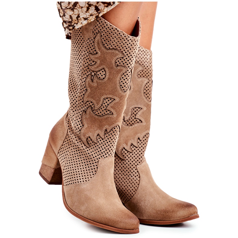 Exquisite Botins femininos com salto alto bege couro alecrim