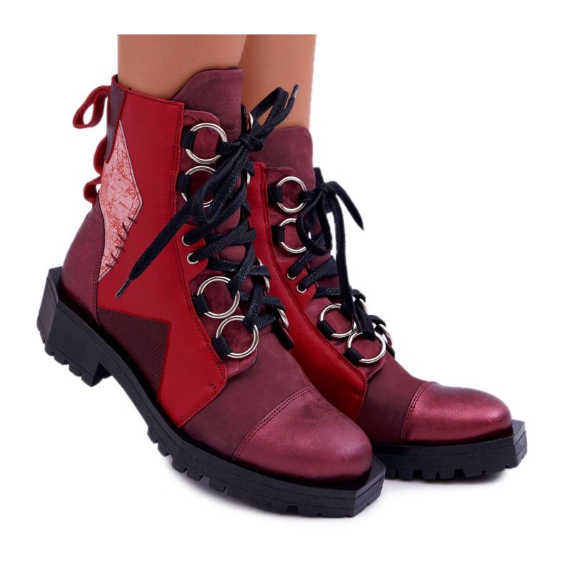 Botas femininas de couro Maciejka Burgundy 04184-23 / 00-3 vermelho