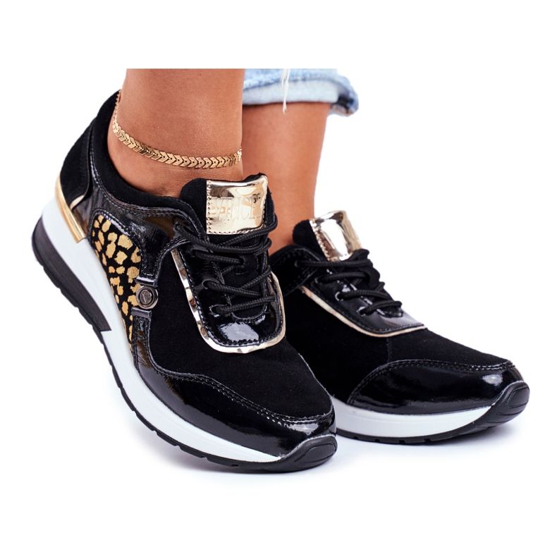 Vinceza Calçados esportivos femininos, tênis, couro preto 21-7778