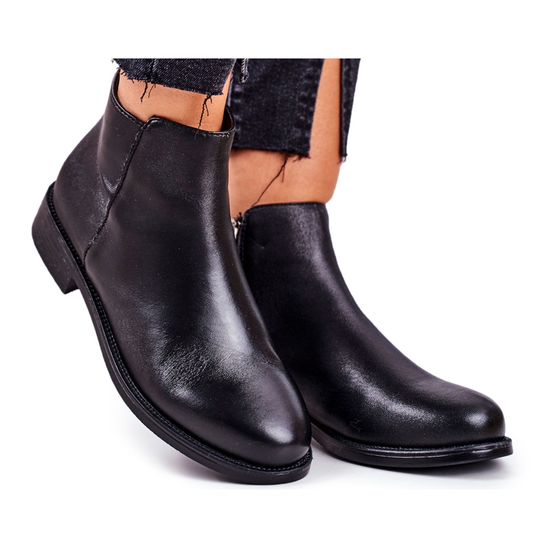 S.Barski Botas femininas quentes botas chelsea de salto baixo couro samambaia preta preto