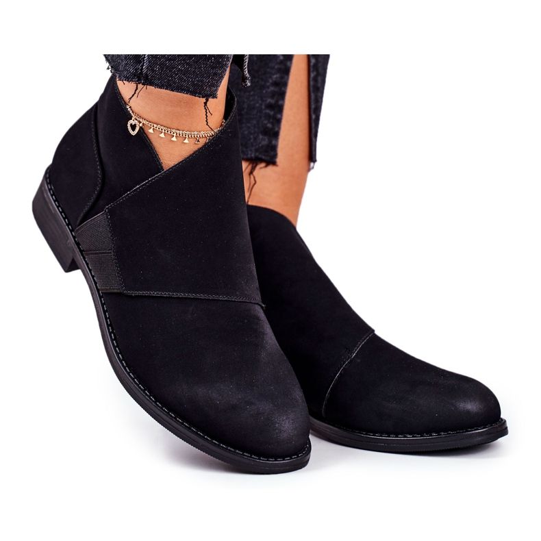 S.Barski Botas femininas quentes Chelsea Botas de salto plano preto Sirro