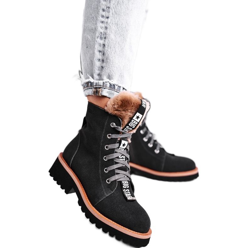 Botas femininas camurça Big Star cinza GG274903 preto