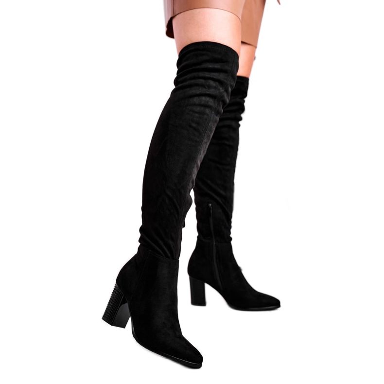 Vinceza Botas de salto feminino em camurça preta Victoria preto