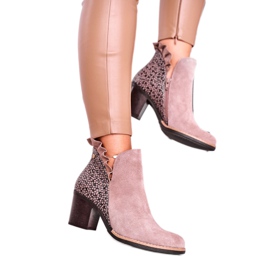 Botas de salto femininas, couro Spring Maciejka Beige 04833-04 bege