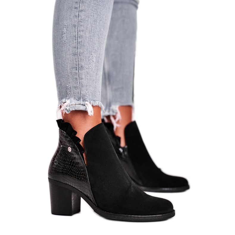 Botas de salto feminino, couro primavera Maciejka preto 04833-01