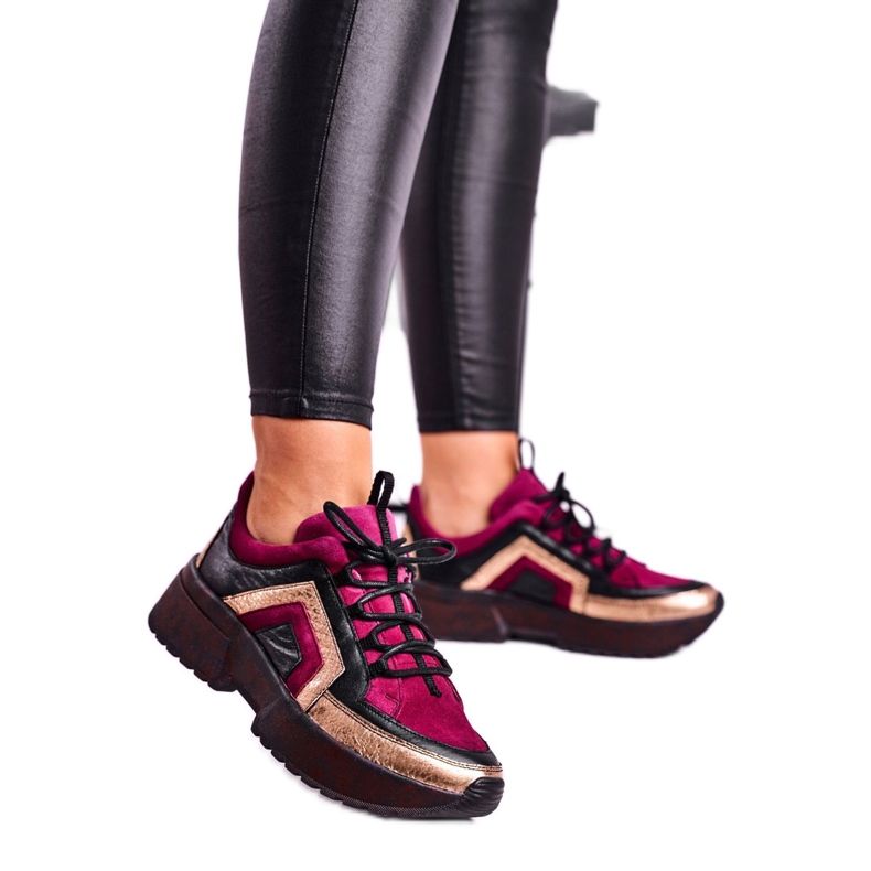 Tênis feminino Brogues Maciejka Couro Borgonha 04731-23 vermelho multicolorido