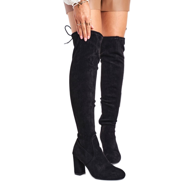 Mulanka Botas de camurça femininas com salto alto preto Mulanka Botas de camurça femininas com salto alto preto