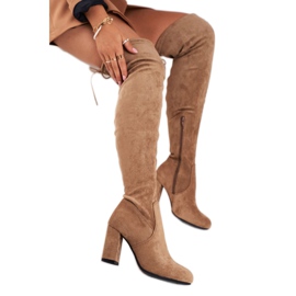 Mulanka Botas de camurça femininas com salto alto bege