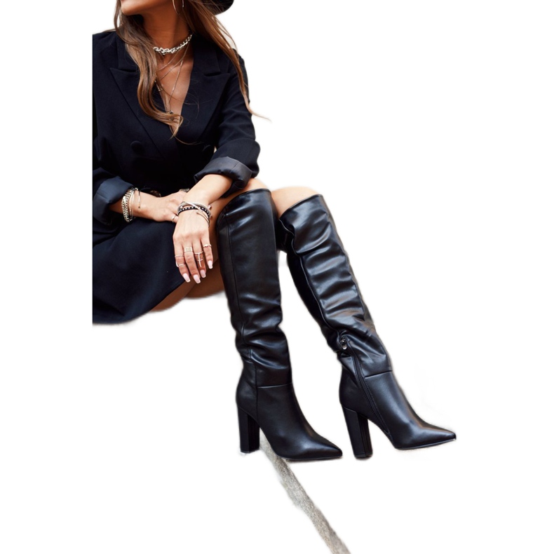 SEA Botas de salto feminino pretas quentes Vellma preto